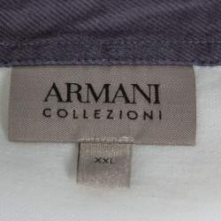 Pre Owned تي شيرت أرماني كوليزوني مزين ياقة متباينة بيكيه قطن أبيض مقاس كبير جداً جداً (اكس اكس لارج)