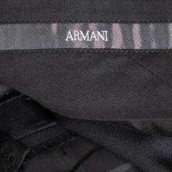 Pre Owned بنطلون أرماني كوليزوني أرجل مستقيمة صوف أسود مقاس كبير (لاارج)