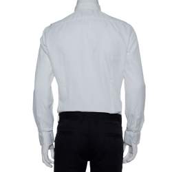 Armani Collezioni White Cotton & Silk Stand Collar Tuxedo Shirt L