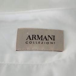 Armani Collezioni White Cotton & Silk Stand Collar Tuxedo Shirt L