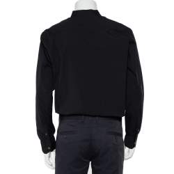 مملوكة مسبقًا قميص أرماني كوليزيوني قطن أسود بياقة منتصبة مقاس كبير جدًا - إكس لارج