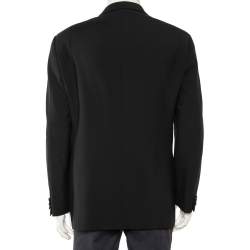 Pre Owned Armani Collezioni Navy Blue Wool Satin Trim Button Front Blazer XXL