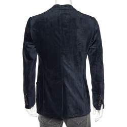 Pre Owned جاكيت بليزر أرماني كوليزوني قطيفة نمط أزرق كحلي أزرار أمامية مقاس وسط (ميديوم)