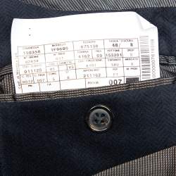 Pre Owned جاكيت بليزر أرماني كوليزوني قطيفة نمط أزرق كحلي أزرار أمامية مقاس وسط (ميديوم)