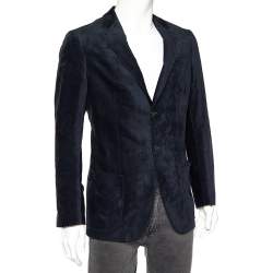 Pre Owned جاكيت بليزر أرماني كوليزوني قطيفة نمط أزرق كحلي أزرار أمامية مقاس وسط (ميديوم)