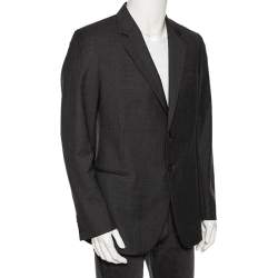 Pre Owned Armani Collezioni Charcoal Grey Striped Wool Button Front Blazer XL
