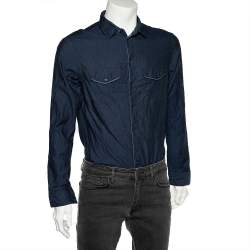 Armani Collezioni Navy Blue Cotton Button Front Shirt M