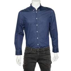 Pre Owned Armani Collezioni Navy Blue Cotton Button Front Shirt M