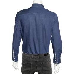 Pre Owned Armani Collezioni Navy Blue Cotton Button Front Shirt M