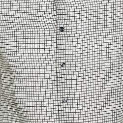 Pre Owned Armani Collezioni White Square Printed Linen Button Front Shirt M