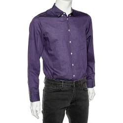 Pre Owned Armani Collezioni Purple Cotton Button Front Shirt M