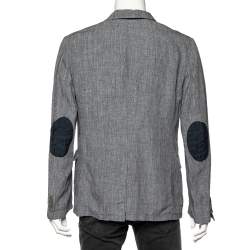 مملوكة مسبقًا جاكيت أرماني كوليزيوني كتان رصاصي بزرين مقاس كبير جدًا جدًا - إكس إكس لارج