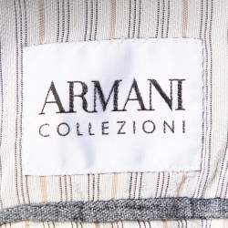 مملوكة مسبقًا جاكيت أرماني كوليزيوني كتان رصاصي بزرين مقاس كبير جدًا جدًا - إكس إكس لارج