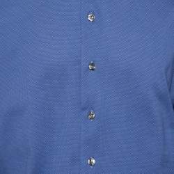 Pre Owned Armani Collezioni Navy Blue Textured Cotton Button Front Shirt XL 
