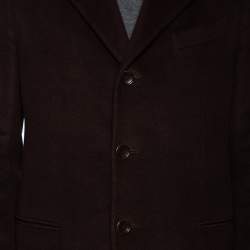Armani Collezioni Dark Brown Wool Buttoned Long Coat M