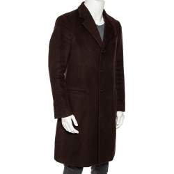 Armani Collezioni Dark Brown Wool Buttoned Long Coat M