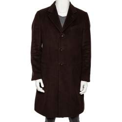 Armani Collezioni Dark Brown Wool Buttoned Long Coat M