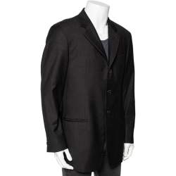 Pre Owned جاكيت بليزر أرماني كوليزوني كشمير وصوف رصاصي داكن أزرار أمامية مقاس  كبير جداً (اكس لارج)