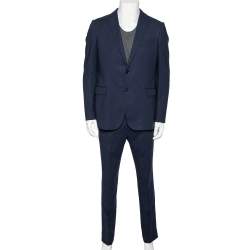 Pre Owned Armani Collezioni Navy Blue Wool Single Breasted Metropolitan Suit L