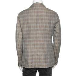 Pre Owned Armani Collezioni Beige Checkered Cotton Single Breasted Blazer L