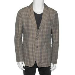 Pre Owned Armani Collezioni Beige Checkered Cotton Single Breasted Blazer L