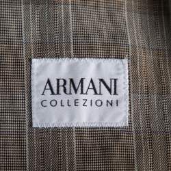 Pre Owned Armani Collezioni Beige Checkered Cotton Single Breasted Blazer L