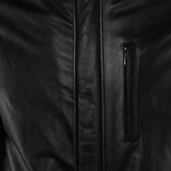 Pre Owned Armani Collezioni Black Leather Shearling Trimmed Jacket L