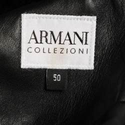 Pre Owned Armani Collezioni Black Leather Shearling Trimmed Jacket L