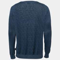 Pre Owned Armani Collezioni Blue Knit Crew Neck Long Sleeve Sweater S