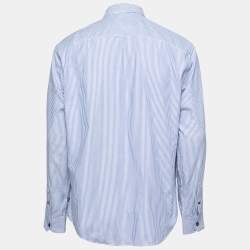 Pre Owned Armani Collezioni Blue Striped Cotton Long-Sleeve Button Front Shirt XL