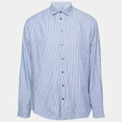 Pre Owned Armani Collezioni Blue Striped Cotton Long-Sleeve Button Front Shirt XL