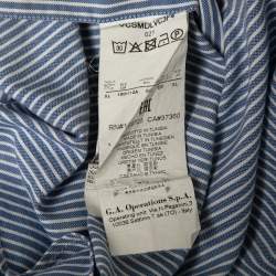 Pre Owned Armani Collezioni Blue Striped Cotton Long-Sleeve Button Front Shirt XL
