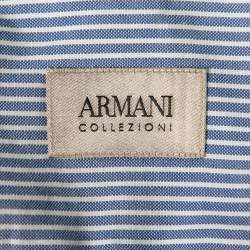 Pre Owned Armani Collezioni Blue Striped Cotton Long-Sleeve Button Front Shirt XL