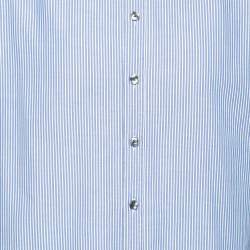 Pre Owned Armani Collezioni Blue Striped Cotton Long-Sleeve Button Front Shirt XL