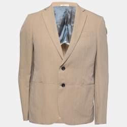 Pre Owned Armani Collezioni Beige Wool & Linen Herringbone Blazer L