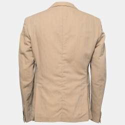Pre Owned Armani Collezioni Beige Wool & Linen Herringbone Blazer L