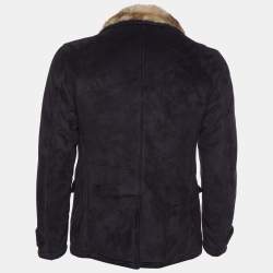 Pre Owned Armani Collezioni Black Faux Fur Contrast Detail Jacket M