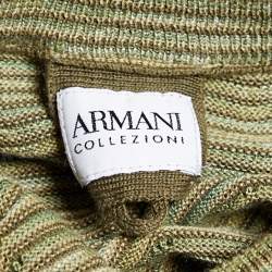 Pre Owned Armani Collezioni Green  Patterned Cotton Knit V-Neck Sweater 3XL