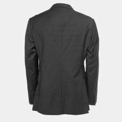 Pre Owned Armani Collezioni Grey Checked Wool Single Breasted Blazer XXL