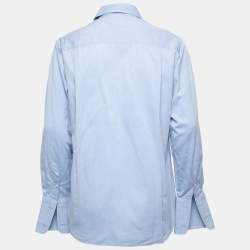 Armani Collezioni Blue Cotton Full Sleeve Shirt M