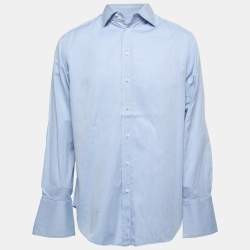 Armani Collezioni Blue Cotton Full Sleeve Shirt M