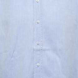 Armani Collezioni Blue Cotton Full Sleeve Shirt M