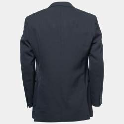 Pre Owned Armani Collezioni Midnight Blue Striped Wool Blend Single-Breasted Blazer XL