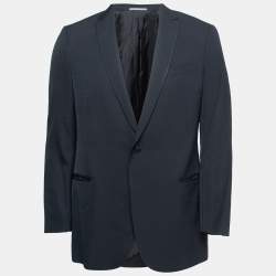 Pre Owned Armani Collezioni Midnight Blue Striped Wool Blend Single-Breasted Blazer XL