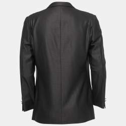 Pre Owned Armani Collezioni Black Textured Wool Single-Breasted Blazer XL