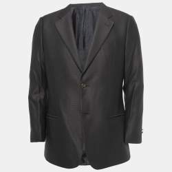 Pre Owned Armani Collezioni Black Textured Wool Single-Breasted Blazer XL