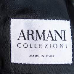 Pre Owned Armani Collezioni Navy Blue Patterned Wool & bamboo Blazer XL