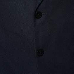 Pre Owned Armani Collezioni Navy Blue Patterned Wool & bamboo Blazer XL