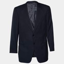 Pre Owned Armani Collezioni Navy Blue Patterned Wool & bamboo Blazer XL