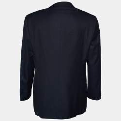 Pre Owned Armani Collezioni Navy Blue Patterned Wool & bamboo Blazer XL